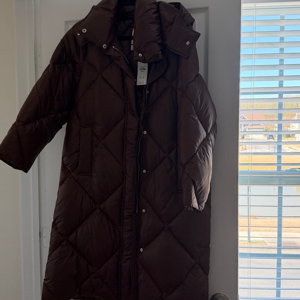 Abercrombie Ultra Long Brown Puffer Coat - Picture 2 of 4